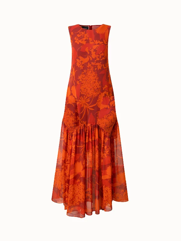 Silk Georgette Gown with Abraham Flower Print